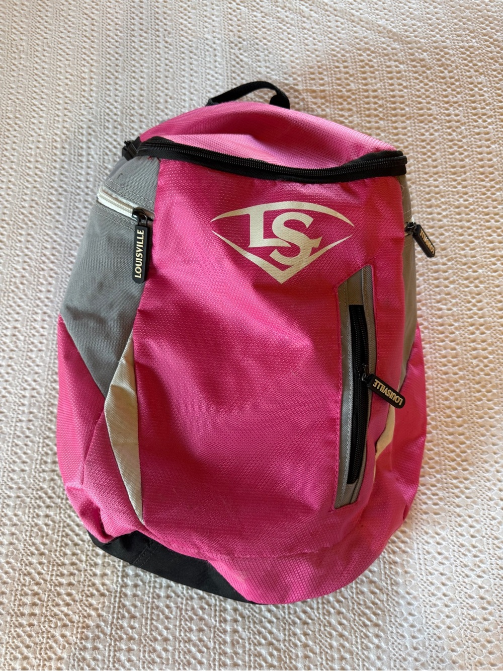 Louisville Pink and Gray Kids softball baseball Backpack